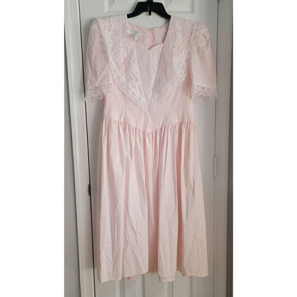 Gunne Sax 80's Romantic Lace Pink Dress L - Picture 2 of 10